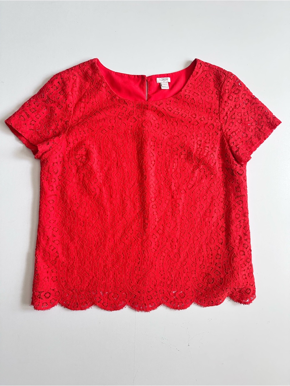 J Crew Orange Lace Tee Scallop Hem Short Sleeve Top Size 12